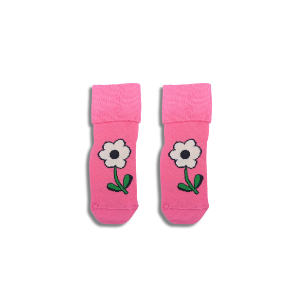 Kids Pink Flower Non-Slip Grip Socks | Ages 3–5 Years