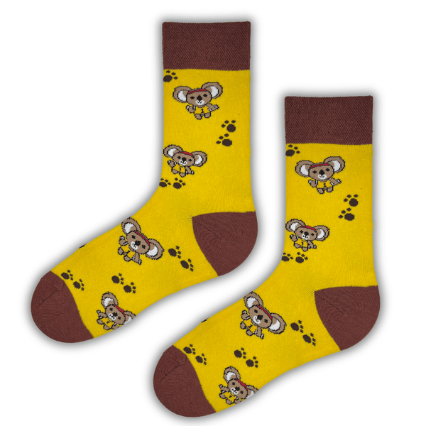 Yellow Koala Paw Print Crew Socks