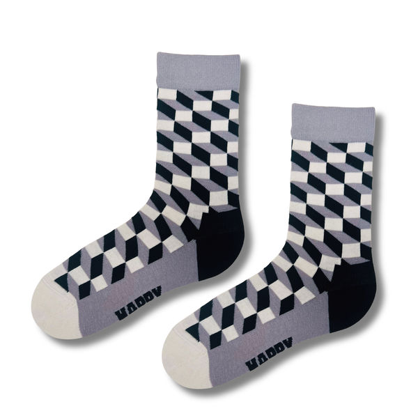 Monochrome Cube Illusion Socks