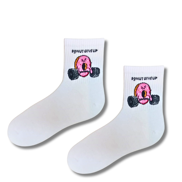 Donut Give Up White Gym Crew Socks