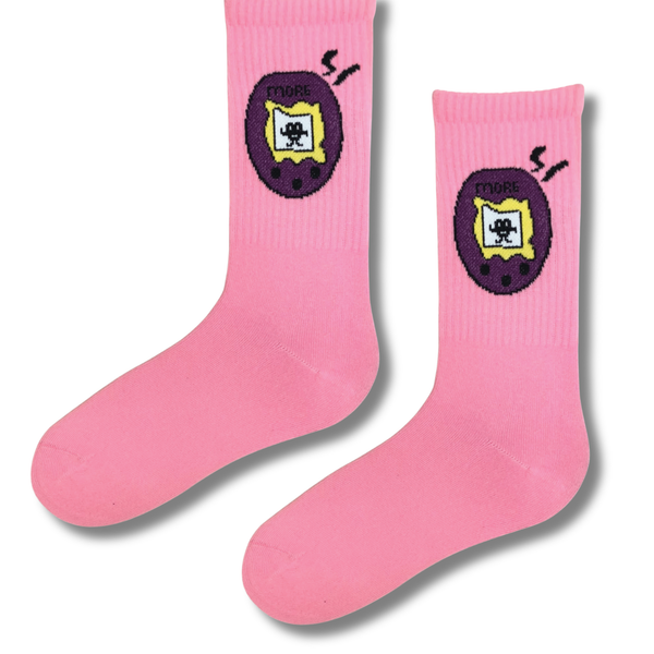 Pink Retro Virtual Pet Crew Socks