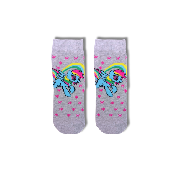 Rainbow Pony Kids Crew Socks – Grey (5–6 Years)