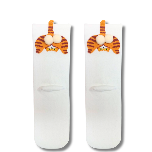 White Pompom Orange Cat Socks