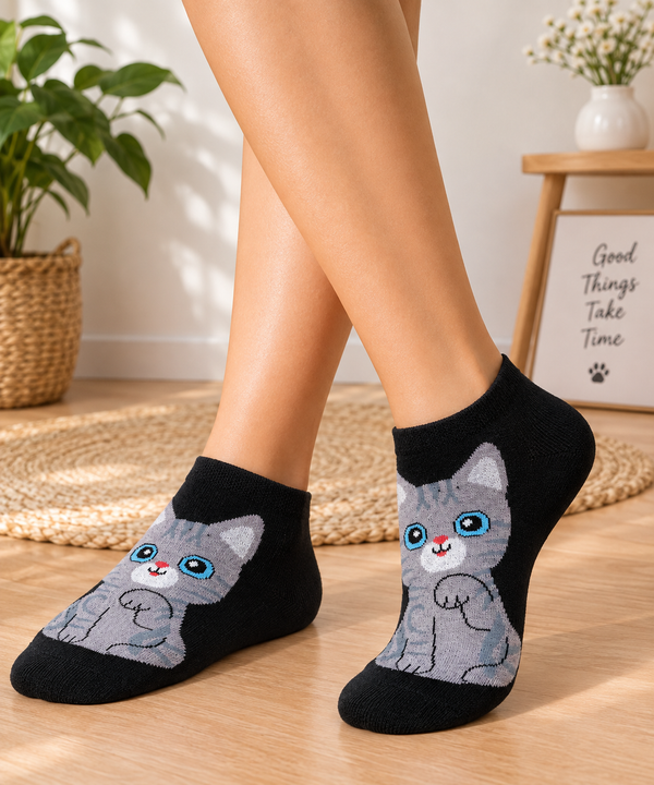 Cute Grey Cat Ankle Socks