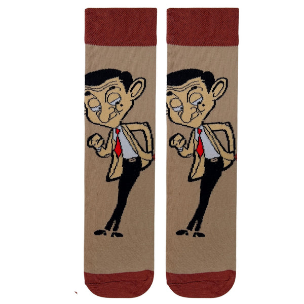 Colorful Mr. Bean cartoon socks made from soft Egyptian cotton, unisex and breathable, fits sizes 35 to 45.