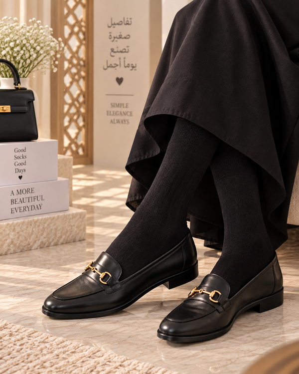 Black soft formal socks with slightly thick stocking-style material