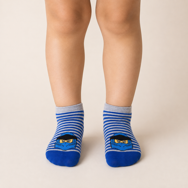 Blue striped ninja character ankle socks for kids aged 3–5 ye