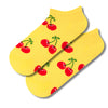  Cherry Pop Ankle Socks! Featuring vivid red cherries on a cheerful yellow background, 