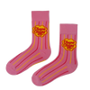 Chupa Chups Pink Striped Socks! Featuring the iconic candy logo on a soft pink base with playful red and yellow stripes