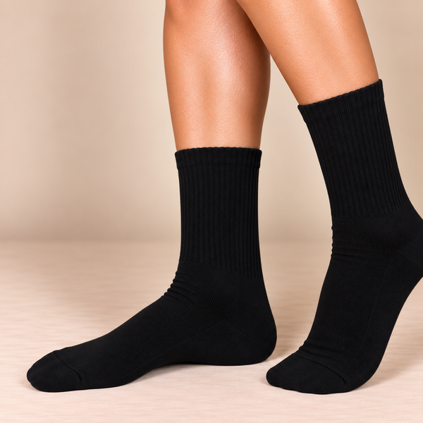 Classic plain black ribbed crew socks