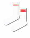  Classic White Crew Socks featuring bold red triple stripes