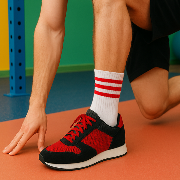 Classic White Crew Socks with Red Stripes