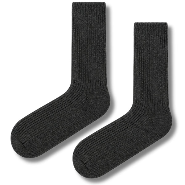Dark Grey Ribbed Crew Wool Socks