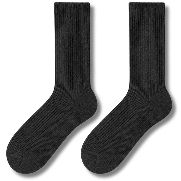 Dark Grey Ribbed Crew Wool Socks