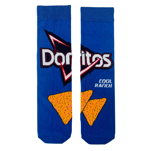 Doritos Cool Ranch Blue Socks! Designed to resemble the iconic Cool Ranch chip bag, these crew socks are perfect for snack lovers and style risk-takers.