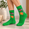 Green crew socks featuring Doritos taco and tortilla chip graphics
