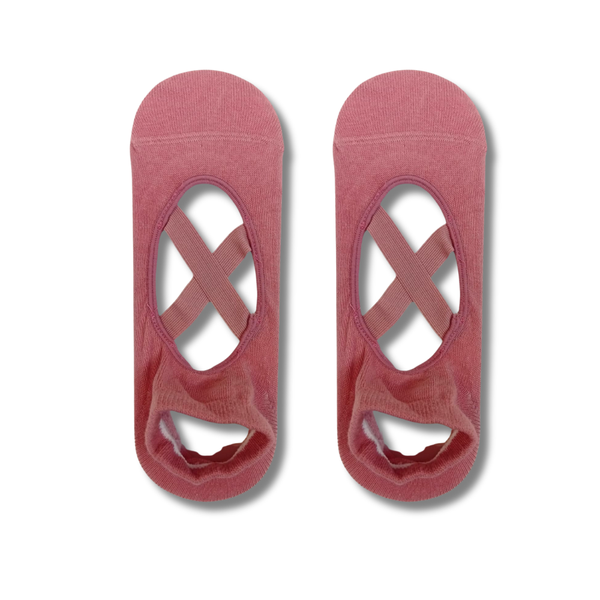 Dusty Pink Crossover Pilates Grip Socks