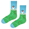  Farmer Goose Socks. Featuring a charming goose in a hat standing behind a white fence, 