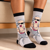 Grey Grand Theft Auto San Andreas crew socks with character graphic, black sunglasses, cuffs and toes