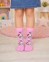 Pink Hello Kitty kids crew socks for 5–6 years featuring cute Hello Kitty characters with clouds and dessert-themed designs.
