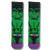 Green crew socks featuring a Hulk-inspired superhero graphic with black and purple accents on a full-length character design.