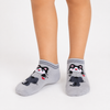 Pair of light grey kids ankle socks with a cute smiling cat design for children aged 3–5 years.