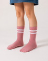 Pink kids crew socks with white double stripes for children aged 7-9 years.