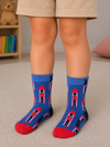 Blue kids crew socks with Royal Guard pattern for children aged 3–4 years.