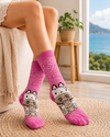 Pink Labubu-inspired cartoon character crew socks with cute kawaii design