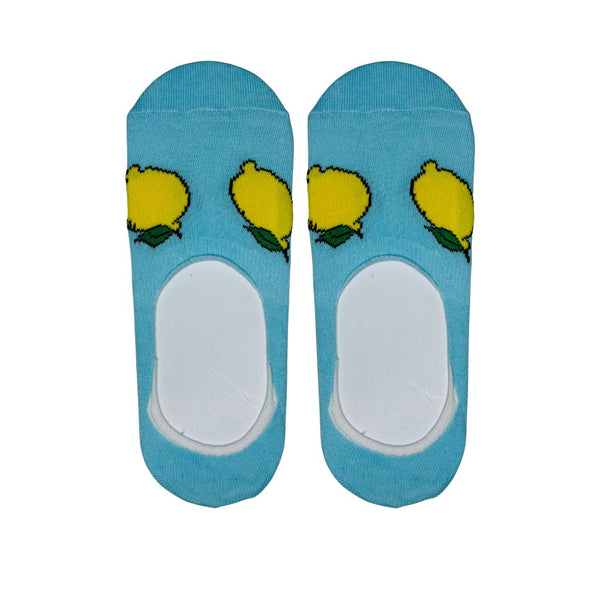  Lemon Invisible Blue Socks featuring a cheerful lemon pattern. Perfect for adding a splash of color to your outfit