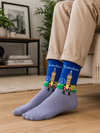 Blue and grey London crew socks featuring Big Ben, London Eye and British guards