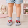 Grey striped Minnie Mouse ankle socks with red bow for kids aged 3–5 years