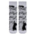 Musical Cat Socks. Designed in black and white with playful music notes and cat silhouettes climbing the staff, these socks are the perfect mix of fun and stylish.