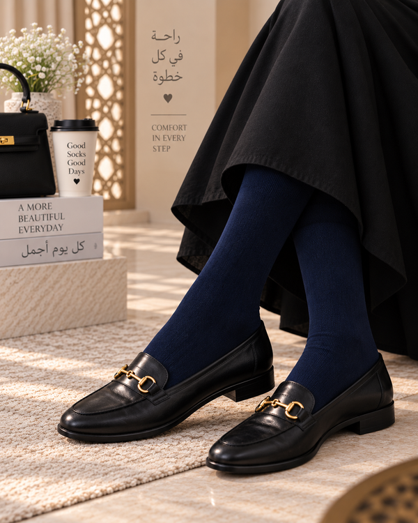 Navy blue soft formal socks with slightly thicker stocking-style material