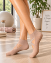 Nude crossover Pilates socks with anti-slip grip sole and ballet-style straps