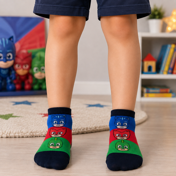 PJ Masks kids ankle socks featuring Catboy, Owlette and Gekko for ages 6–7 years