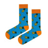 Pineapple Patterned Blue Socks! Featuring bright yellow pineapples on a vibrant blue background with orange accents,