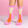 Pink crew socks featuring orange duck legs, webbed feet, cream detail