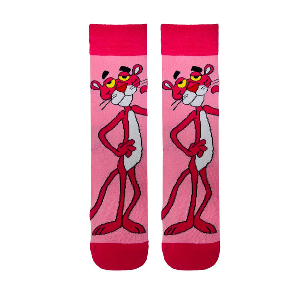  Pink Panther Cartoon Socks! Featuring the iconic Pink Panther character in a bold, confident pose, these bright pink crew socks 
