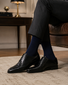Premium dark navy Dibity crew socks with a sleek minimalist design, perfect for formal wear, business attire, and elegant everyday styling.