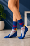 RedBull Energy Drink Socks with blue, silver, red, and yellow beverage-inspired design