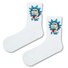 Rick Einstein White Socks! Featuring a cartoon-style mad scientist face and the classic "E=MC²" formula, these unisex socks bring geeky humor and quirky style together