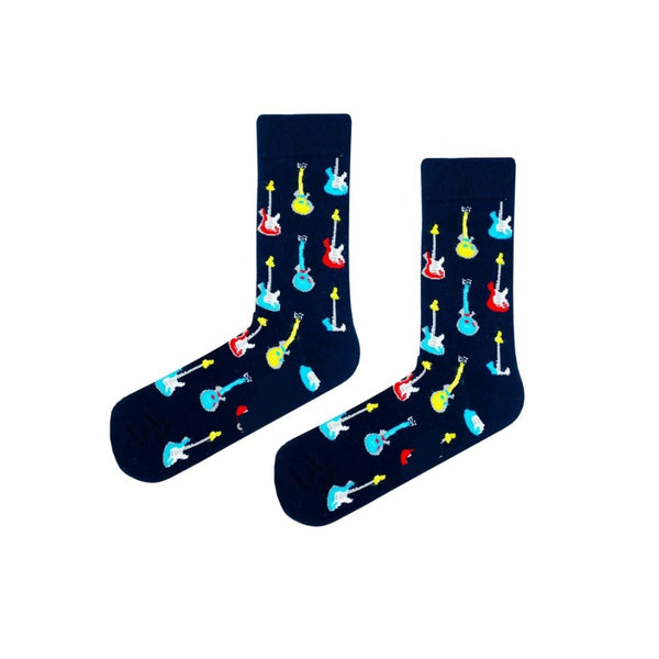 Crew socks with rock out guitar design