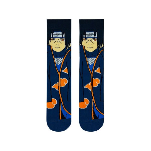 Sasuke Uchiha Akatsuki Socks! Designed for true Naruto fans, these socks showcase Sasuke in his dark cloak with Sharingan eyes on full display.