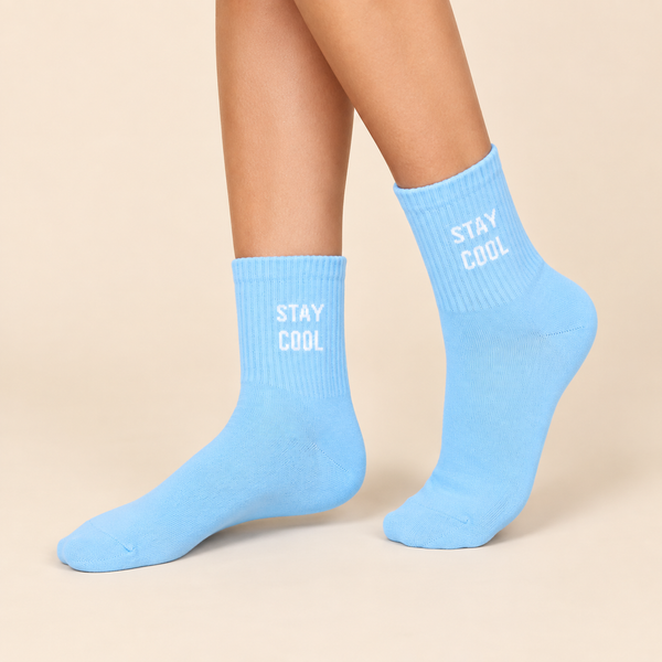 Light blue crew socks with white Stay Cool