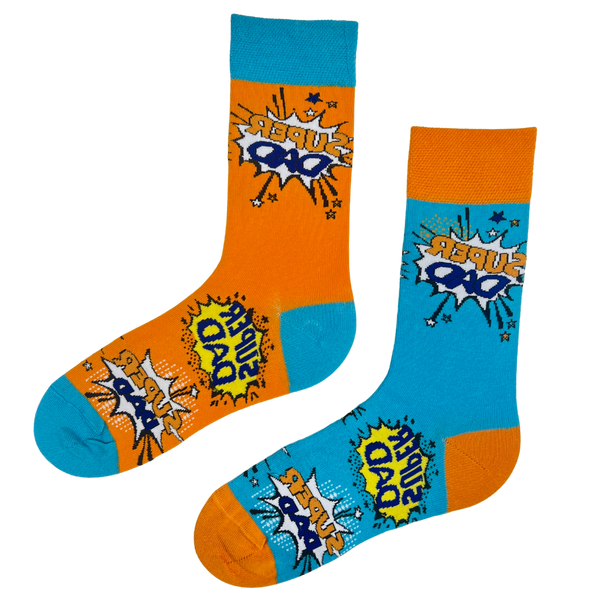  Super Dad Mismatched Socks! These fun, comic-style socks feature a bold “Super Dad” graphic in orange and blue – the perfect gift for Father’s Day or any superhero dad. 