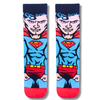 Blue crew socks featuring Superman in his classic red and blue superhero suit with chest emblem
