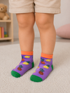 Purple pineapple socks for toddlers aged 2–3 years with green heel and toe.