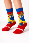 Colorful Twister cartoon character crew socks featuring a classic animated design in blue, yellow, and red