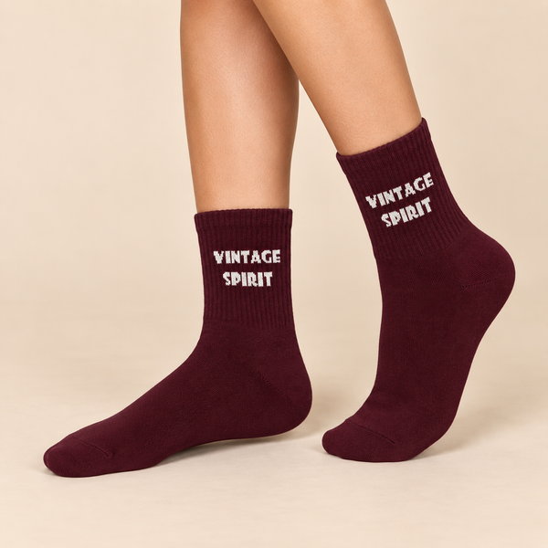 Burgundy crew socks with white Vintage Spir
